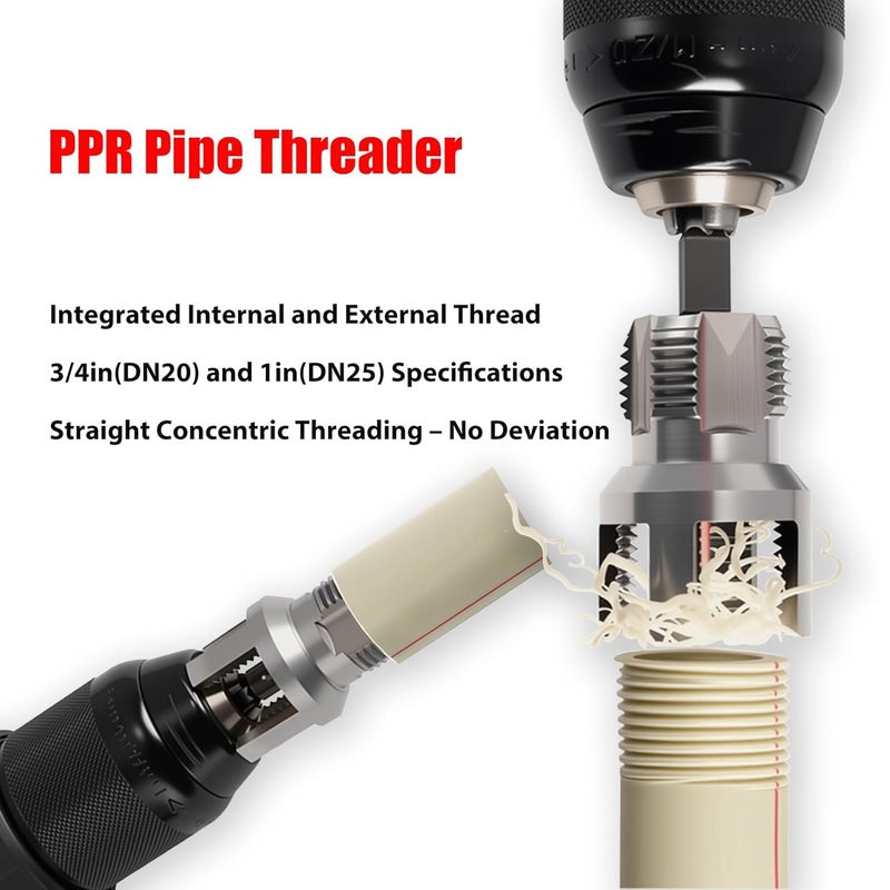 PILISPARK New PPR Pipe Threading and Reaming Tool Kit - Professional Threader for Plumbing, Electric Drill Style Threading Tool for 1/2“(DN15) 3/4“(DN20) PVC Pipe with Reaming Bit Set Great DIY Gift for Men - Image 2